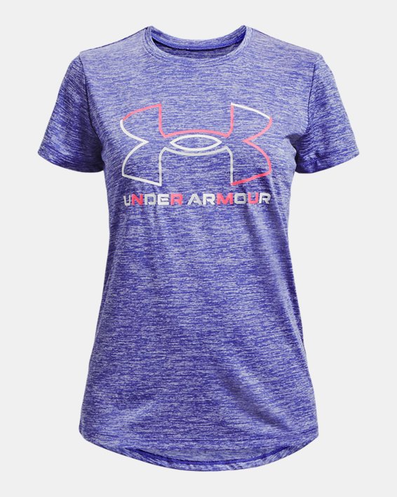 Girls' UA Tech™ Big Logo Twist Short Sleeve, Purple, pdpMainDesktop image number 0